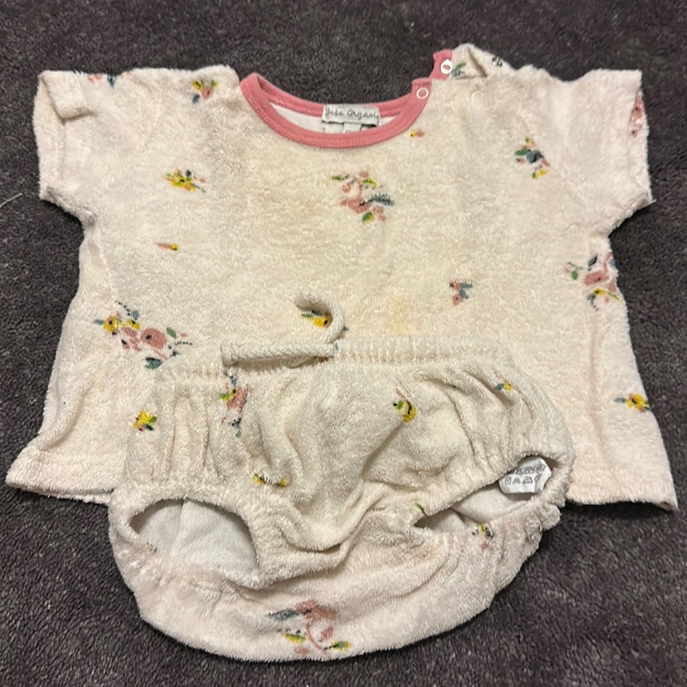 Plush Floral Cream Kids Matching Set - Pink Trim